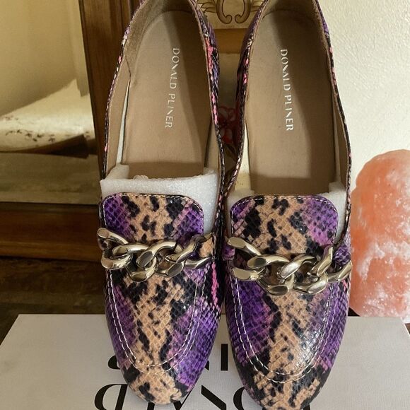 NWT Donald PLINER Metallic mini viper Lavender Leather Loafers new with box… - Picture 5 of 16